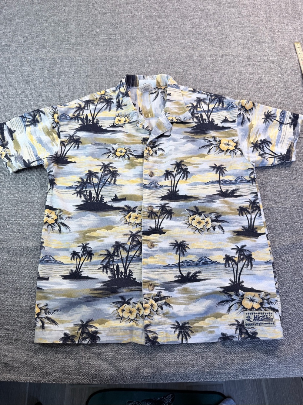 Boys Short-Sleeve Hawaiian Shirt - Light Blue & Yellow Tropical Print - Picture 11 of 14